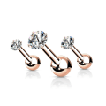 Miniatyrbild 1 av 2: REA__Pack 3 Tragus i RoseGuldplät. IP-stål Piercing med 3mm.Vita CZ Rosa guld