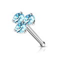 Pikkukuva 1 / 9: 1 St. Näspiercing i 316L Kirurgiskt stål med 3 runda CZ Azure 5 Rhodium/Aquamarine