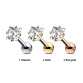 Miniatyrbillede 1 af 4: 3 Tragus/Cartilage Piercingar i IP-316L stål 4,7 mm Fyrkant CZ