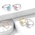 Pikkukuva 9 / 9: 1 Lävistysrengas IP-pinnoitettua 316L kirurgista terästä zirkoneilla 3 Rhodium/rosa CZ