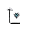Miniatyrbillede 1 af 2: L-Hjärtformad Näspiercing i 925 sterling silver med Aquamarin CZ