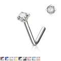 Miniatyrbillede 2 af 9: 1 L-formad näspiercing i 316L-stål med kloinfattad 3 mm CZ 2 Stål/Capri Blå