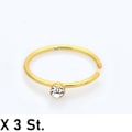 Pikkukuva 1 / 2: Obs! 3 x 9 mm Piercing ring i Guldpläterad 316L  stål med vit CZ x 3