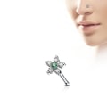 Miniatyrbild 4 av 8: Blomformad näspiercing i 316L kirurgiskt stål med Kubik zirkoner 3 Grön/vit