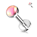 Pikkukuva 1 / 3: Gängad Labret piercing med 4 mm skimrande Rosa sten , 6 mm lång. Titanium grey