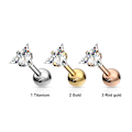 Miniatyrbillede 3 af 5: Tragus/Cartilage Piercing i IP-316L stål  4 mm, Trekantigt CZ 2 Guld