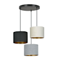 Miniatyrbild 1 av 6: Emibig HILDE Hilde Black Cluster taklampa med svart, grå och vit tyglampskärm, 3x E27