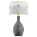 Miniatyrbillede 1 af 2: Argon BEJA Bordlampe - Rund Hvid Grå Lampeskærm med Guldtema - Blank Grå Fod - Messing - LED Gråvit med gyllene tema