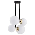 Miniatyrbillede 2 af 5: MORITZ 4-Light Mat Opal Argon Globe Loftslampe - Sort struktur - Messingelementer