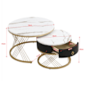 Miniatyrbild 8 av 8: Elegant soffbord: marmoroptik, gulddekor, sidobord med lådor – set om 2 White