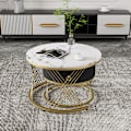 Miniatyrbild 5 av 8: Elegant soffbord: marmoroptik, gulddekor, sidobord med lådor – set om 2 White
