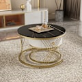 Miniatyrbild 5 av 8: Elegant soffbord: marmoroptik, gulddekor, sidobord med lådor – set om 2 Black