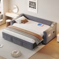 Smart bäddsoffa med klädsel 90/180×190 cm | Grå sammet | Med Bluetooth-ljud & USB Gray