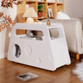 Miniatyrbild 2 av 8: Skänk, modernt vitt sidobord med hjul, säker rundad design – mobil, platsbesparande White
