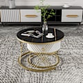 Miniatyrbild 4 av 8: Elegant soffbord: marmoroptik, gulddekor, sidobord med lådor – set om 2 Black