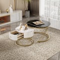 Miniatyrbild 3 av 8: Elegant soffbord: marmoroptik, gulddekor, sidobord med lådor – set om 2 Black
