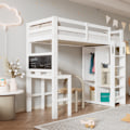 Miniatyrbild 3 av 8: Babysäng Hög säng med skrivbord Öppen garderob och hyllor Babysäng med sänggavel och skydd mot olyckor White