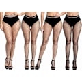 Miniatyrbilde 1 av 7: 4-pakning Plus Size Fiskenettstrømper, Svarte Fiskenettights Lårhøye Tights