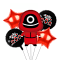 Miniatyrbillede 5 af 8: Squid Game Balloner 5 STK Rød Manager Tema Pakke