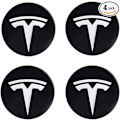 Miniatyrbillede 2 af 3: Hjulkapsel Emblem Mærkat til Tesla Model 3 Model Y Navkapsler Fælgbeklædning Hvidt Emblem & Mat Sort Baggrund