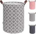 48L Large Laundry Hamper with Durable Leather Handle, Drawstring