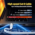 Miniatyrbilde 2 av 5: Cat 8 Ethernet-kabel 5m, Høyhastighets Flat Internettkabel 40gbps 2000mhz Ftp Skjermet Rj45 Gigabit 5 Meter Innendørs Nettverkskabel, Hvit