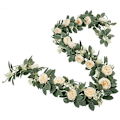 Miniatyrbilde 2 av 5: Kunstig rosekrans med grønne blader 200cm 2 stk blomsterkrans for hjemmebryllupsdekorasjon