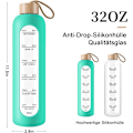 Miniatyrbilde 6 av 7: Glassvannflaske med bambuslokk - 1000ml Sportsdrikkflaske med tidsmarkør, gjenbrukbar knusesikker silikonhylseflaske for treningsstudio utendørs Green