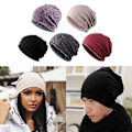 Miniatyrbillede 2 af 4: 5-pak Slouchy Baggy Beanie Chemo Hue - Khaki + Sort + Grå + Bourgogne + Lilla
