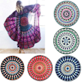 Miniatyrbillede 2 af 2: Badehåndklæde 150 X 150cm Rundt Badehåndklæde Oversized Tykt Tæppe, Mikrofiberstof Med Bomuldsfryns, Fancy Print Mandala Pink Chiffonsjal Stort