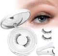 Magnetic False Eyelashes, Glue-Free Reusable Lashes, 1 Pair, with Applicator and Mirror Case, for Dates and Parties, Black