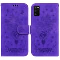 Etui til Samsung Galaxy A41 med sommerfugl-rose præget læder Purple