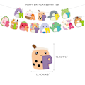 Pikkukuva 5 / 5: Squishmallows-teemainen syntymäpäiväjuhlien koristelu taustakulissi kakkukortti sarjakuvapallo kirje piirrä{EE}