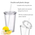 Miniatyrbild 3 av 5: Återanvändbar Dubbelväggig Transparent Drickkopp med Sugrör Återanvändbar Kopp för Juice {EE}