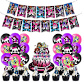 Pikkukuva 1 / 5: Monster High -teemaiset syntymäpäiväjuhlatarvikkeet, sisältäen bannerin, ilmapallot, kakunkoristeet ja muffinssikoristeet{ee}