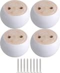 Set med 4 vita runda möbelben i eukalyptusträ 8 x 8 x 5 cm