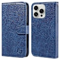 Pikkukuva 1 / 5: iPhone 16 Pro -kotelo, yksivärinen nahkainen taitettava jalustallinen lompakkokotelo - Musta Moniväri{ee} Multicolor Dark Blue