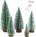 Small Snow Christmas Tree 5 Pcs Artificial Frosted Trees and 1M String Lights Mini Ornaments Tabletop Trees Plastic Winter DIY Crafts