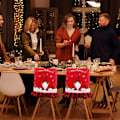 Miniatyrbillede 3 af 5: Stolebetræk, 2-delt linnedternet stolebetræk, stolebetræk med dværgemønster, bruges til julefrokost i hjemmekøkkenet