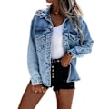 Miniatyrbilde 1 av 6: Løs denimjakke for kvinner, avslappet topp i denim{EE} M