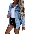 Miniatyrbild 1 av 6: Lös jeansjacka för dam, ledig topp i denim{EE} XL