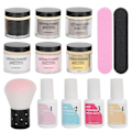 Miniatyrbillede 4 af 10: Negle Dyppe Pulver Sæt Neglekunst Pulver Top Base Coat Gel Støvbørste Manicure Værktøjssæt K1215