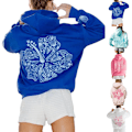 Pikkukuva 3 / 3: Palm Puff Oversized Hupparit Naisille, Teinitytöille Preppy Collegepaita Pitkähihainen Y2K Graafinen T-paita Taskuilla Vaaleansininen Light Blue S