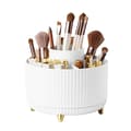 360° Rotating Makeup Organizer - Stylish Cosmetic Storage with 5 Compartments, Skincare Holder, Large Capacity (White)