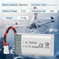 Miniatyrbillede 4 af 4: Batteri 650mAh 3.7V 25C Lipo | Kompatibel med Syma X5 X5C X5SC X5SW, Cheerson CX-30W, Skytech M68 | Sæt med 4 for optimal ydeevne | Sølv