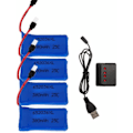 Miniatyrbillede 1 af 3: 4 stk. 25C 3,7V 380mAh dronebatterier med 1 stk. oplader til HUBSAN X4 H107 H107L H107C H107D V252 JXD 385 RC