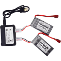 Pikkukuva 2 / 5: 2 LiPo-akkua 7.4V 2000mAh, T-liitin, 2-in-1-laturi | Sopii RC 9200, 9200E, 200E, 9202E, HM101, 9125, S920, S921, HB101
