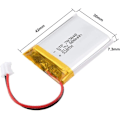 Miniatyrbillede 3 af 3: Lithiumbatteri 3.7V 800mAh Model 703040 | Med beskyttelseskredsløb | Genopladeligt, kompatibelt med Bluetooth-høretelefoner og TWS-høretelefoner