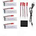 Miniatyrbild 1 av 4: Set med 4 uppladdningsbara LiPo-batterier 3.7V 600mAh för RC-drönare | Kompatibel med UDI U817| Inkluderad laddare | 65X17X8 mm - 17,5 gr