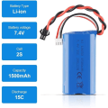 Miniatyrbillede 3 af 4: 1500mAh 7,4V 2S Lipo-batteri til U12A S033G Q1 H101 med SM-2P-stik til Rc Legetøj Båd Bil Drone